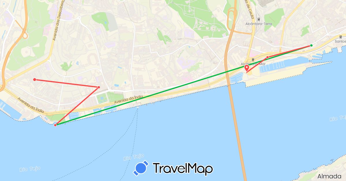 TravelMap itinerary: driving, bus, hiking in Portugal (Europe)